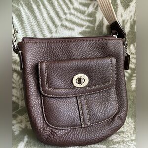 COACH Bag,Coach Pebbled Leather Crossbody Bag in Dark Brown with Silver Hardware